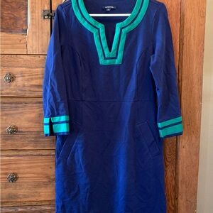 Lands' End Blue Dress with Green Trim